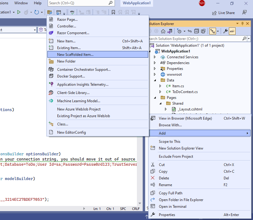 I right clicked on the ToDo folder and selected the Add | New Scaffolded Item... menu item