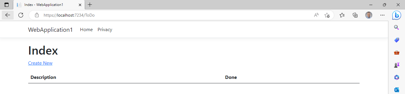 ...and ran the Web app by navigating to /ToDo