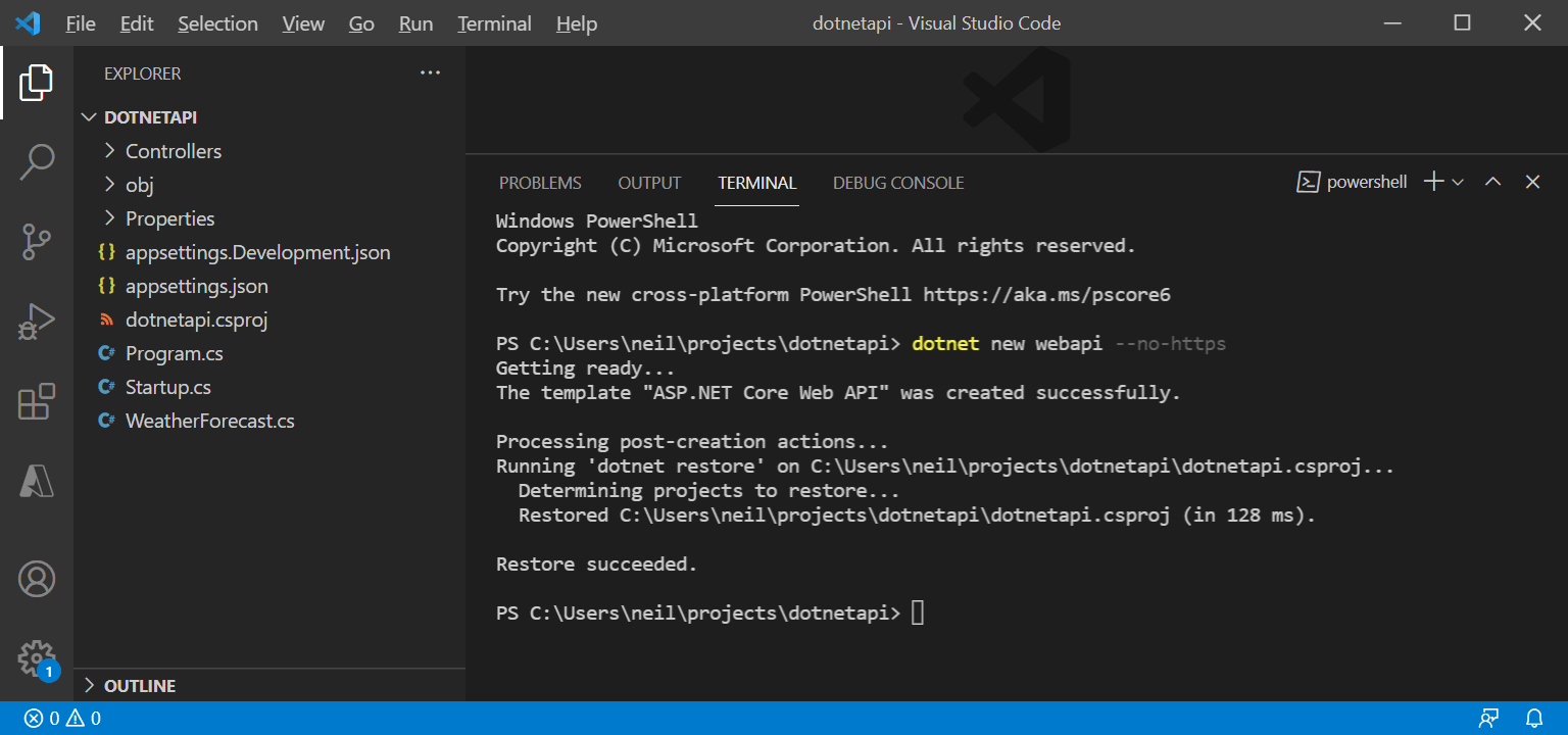 dotnet new webapi --no-https