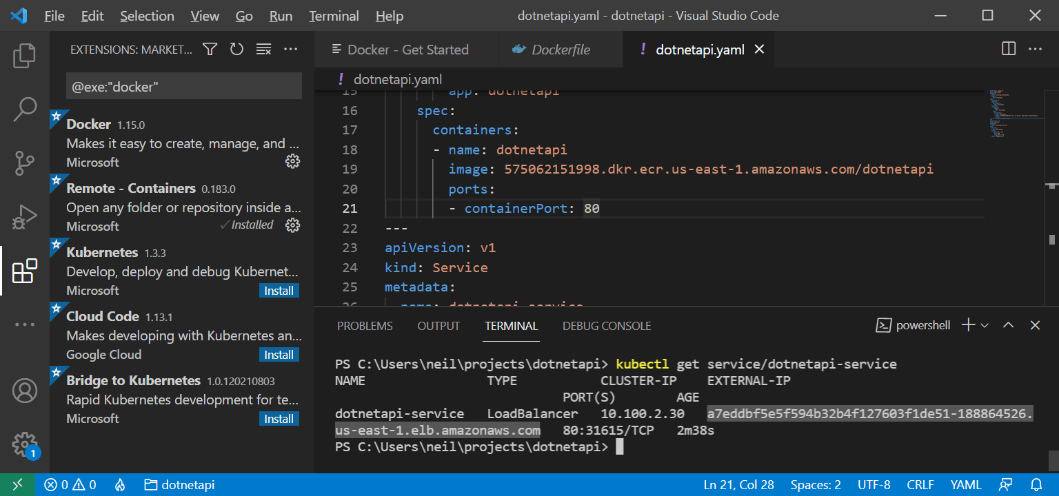 kubectl get service/dotnetapi-service