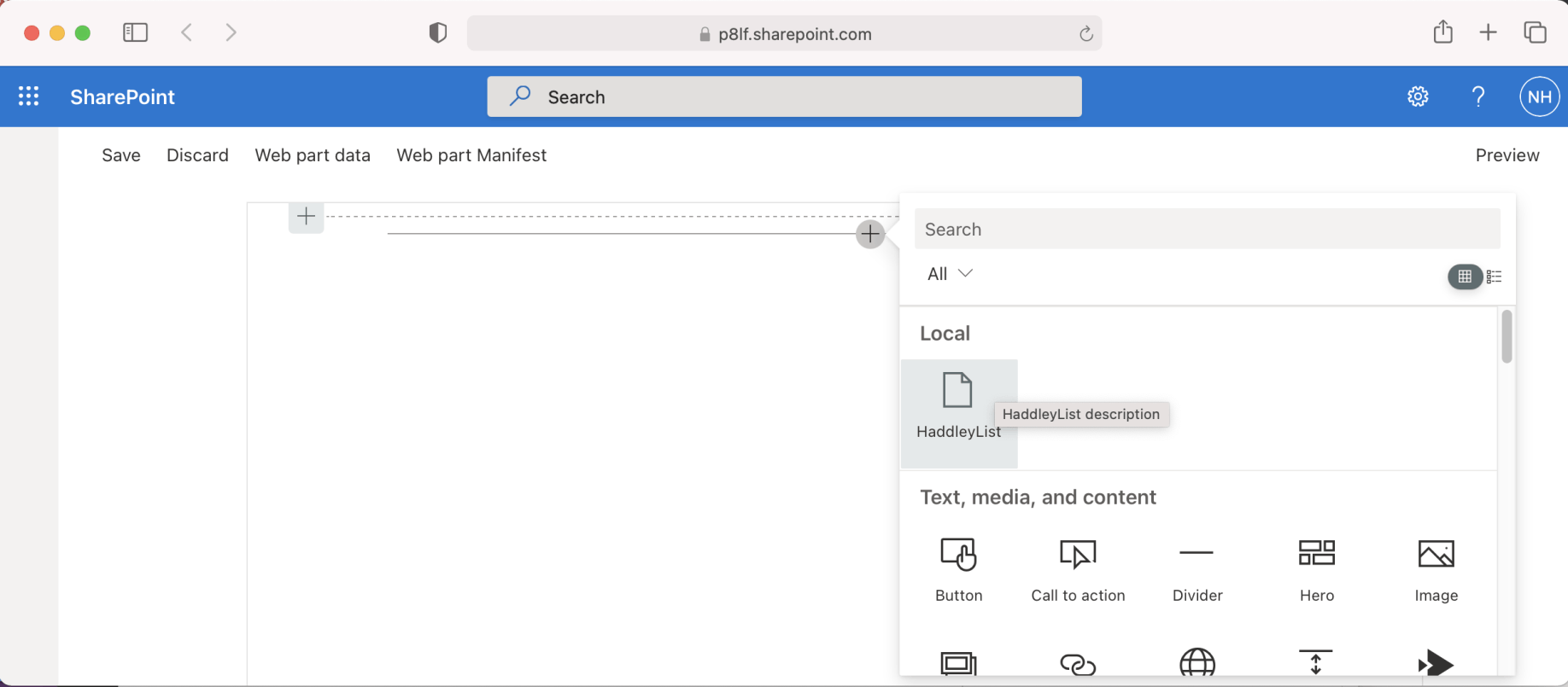 Previewing the web part in the workbench