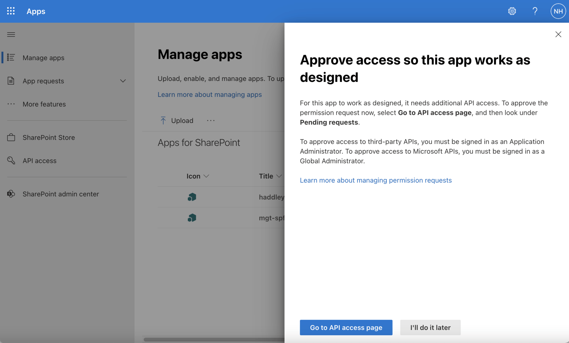 I navigated to the API access page