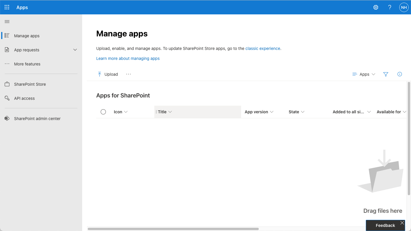 I navigated to the App catalog manage apps page