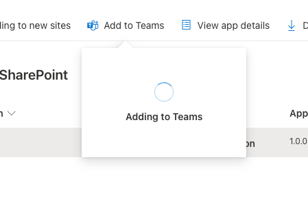 I used the "Add to Teams" button in the App catalog to add the Web Part to Teams