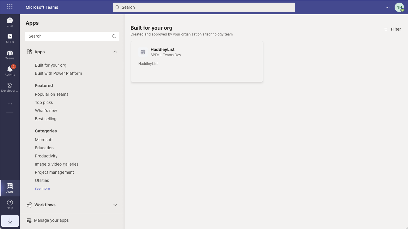 The web part was also shown in the Teams desktop application