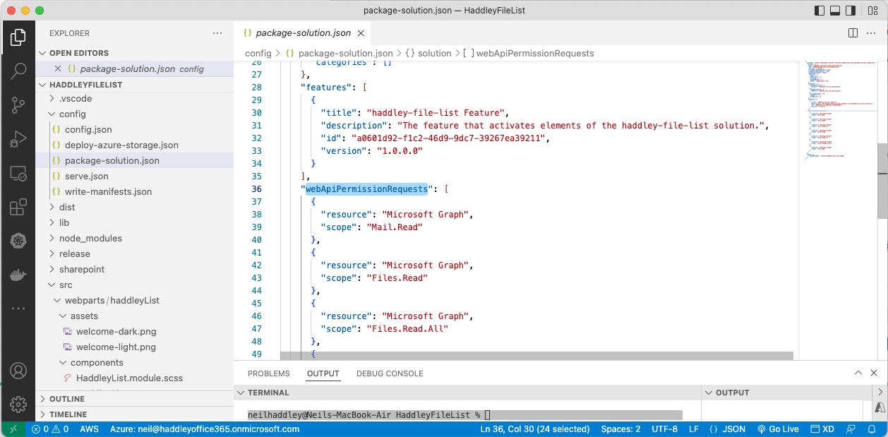 I added permission requests to package-solution.json