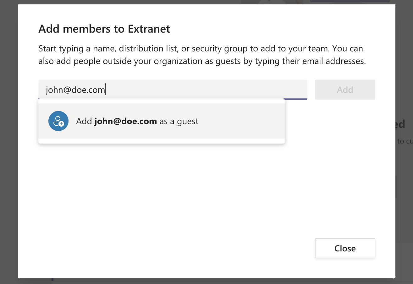John Doe is being added as a Guest user.