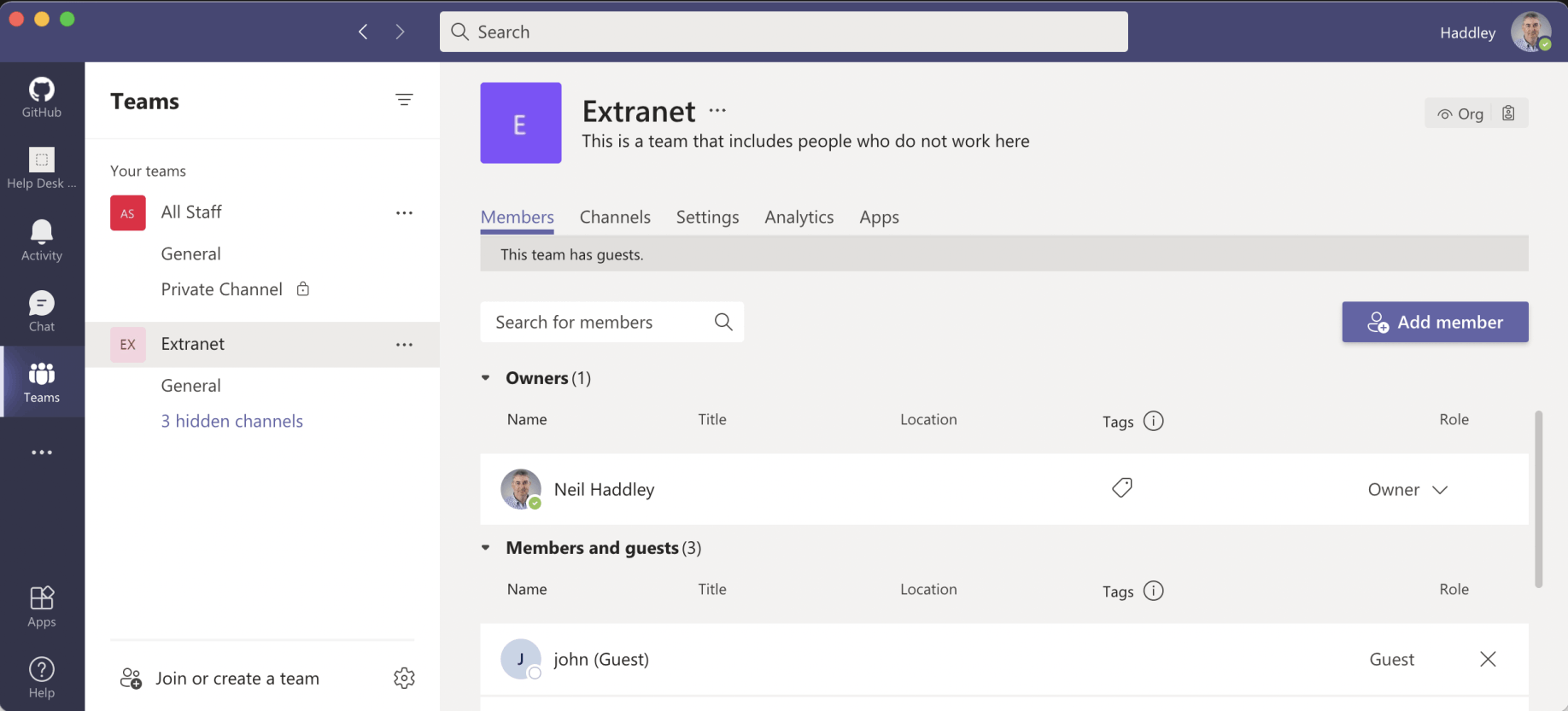 John has been added as a (guest) member of the Team