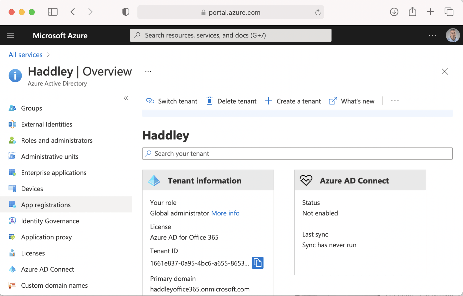 Navigate to Azure Active Directory and select App registrations