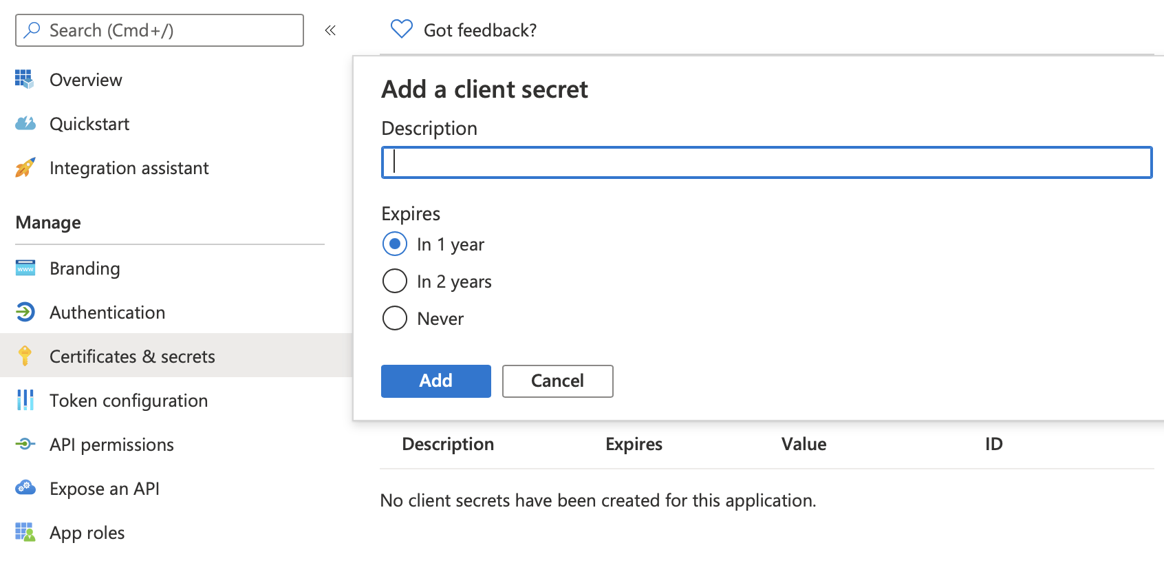 We need to create a client secret