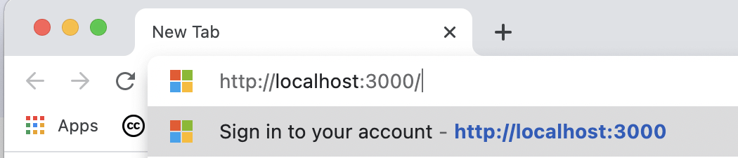 We attempt to navigate to http://localhost:3000