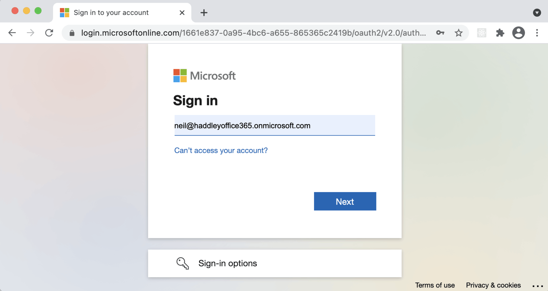 We are redirected to the Azure Active Directory Sign in page (unless federated identity management is enabled).