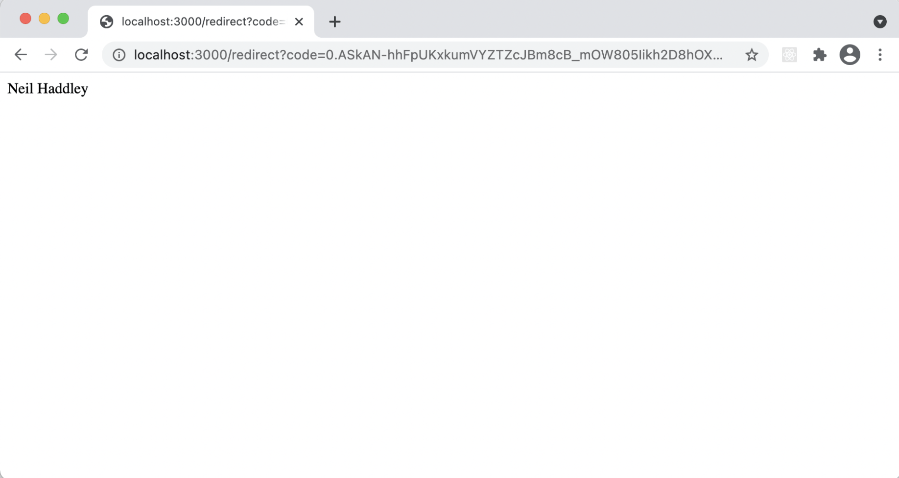 In this case we are redirected to "/redirect" and the name of the authenticated user is displayed
