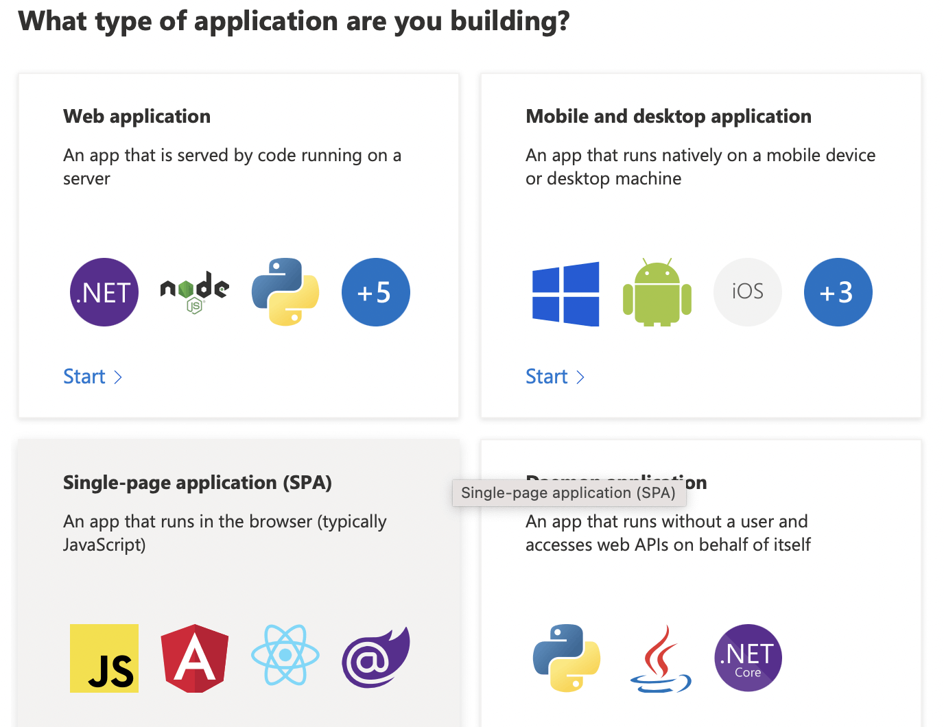 Select "Single-page application (SPA)"