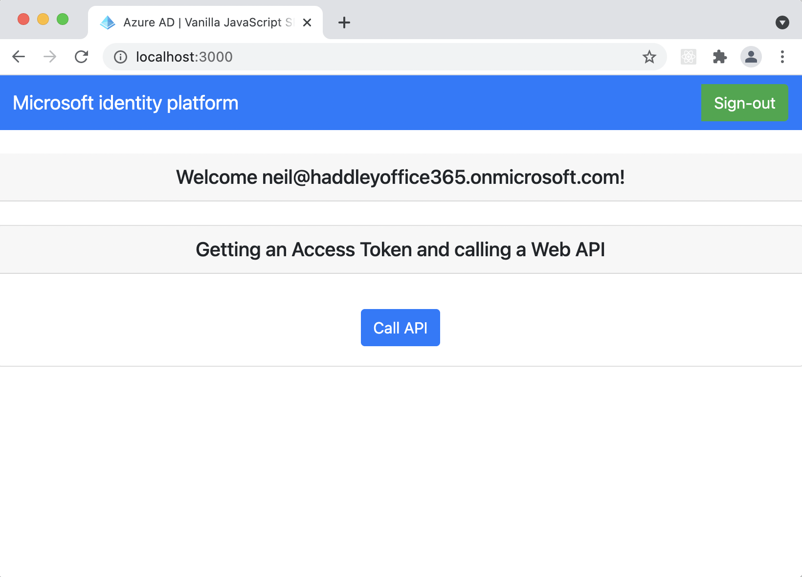Press Call API to ask Single Page Application to call protected API