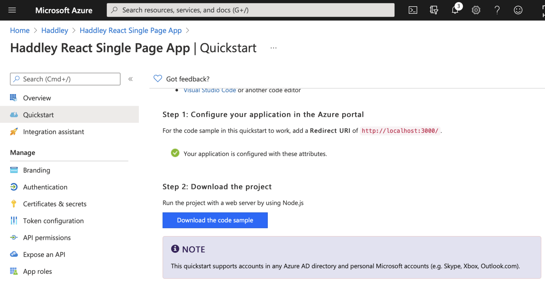 Download the fully configured code sample