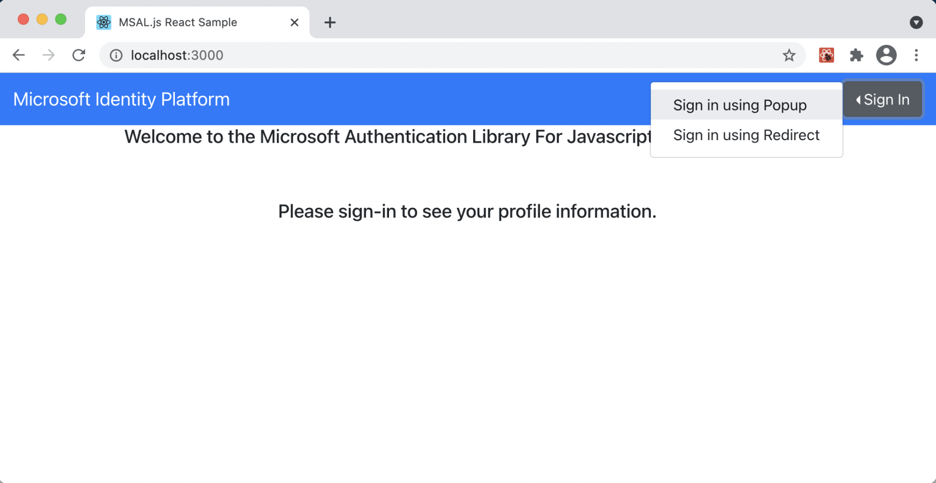Select either "Sign in using Popup" or "Sign in using Redirect"