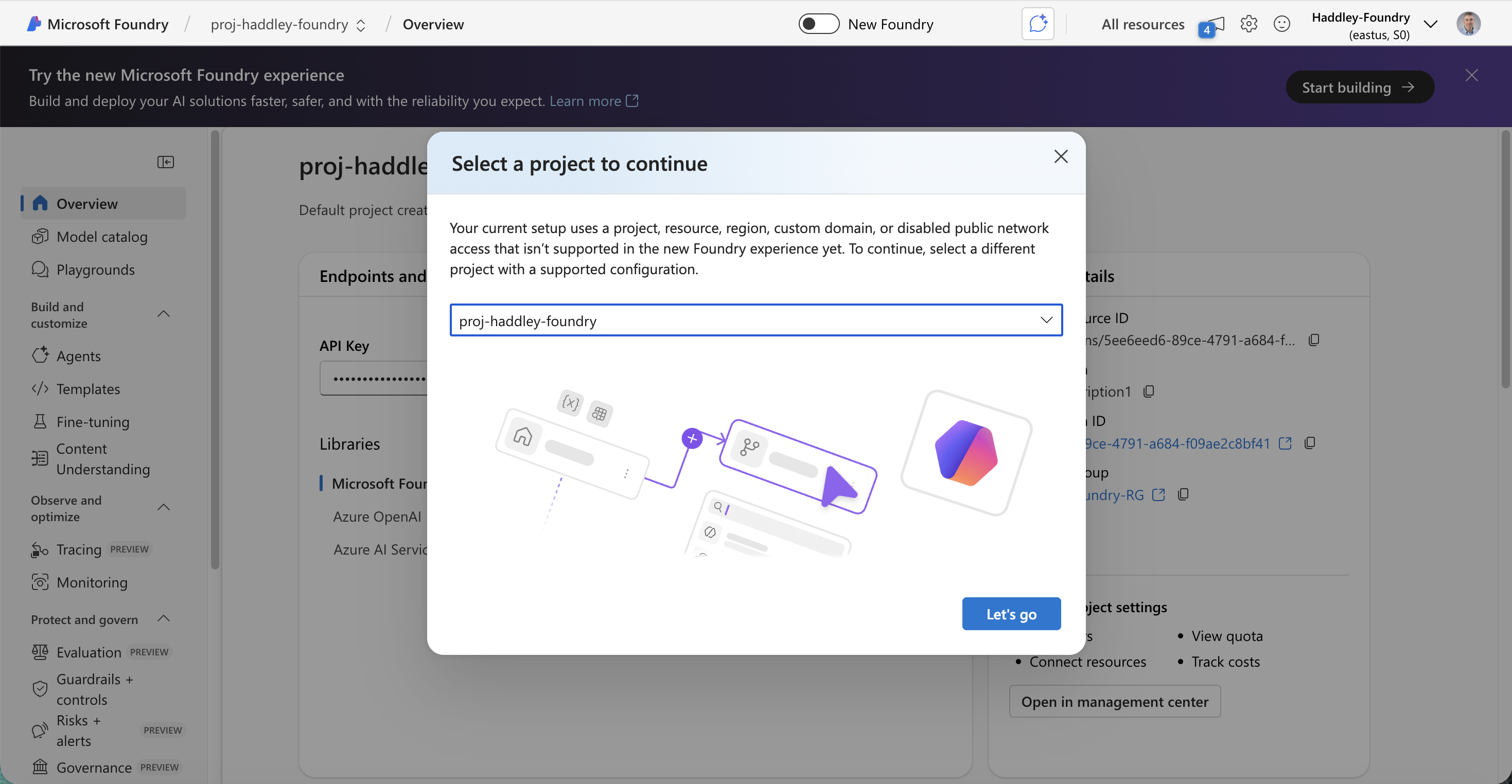 I selected proj-haddley-foundry to continue