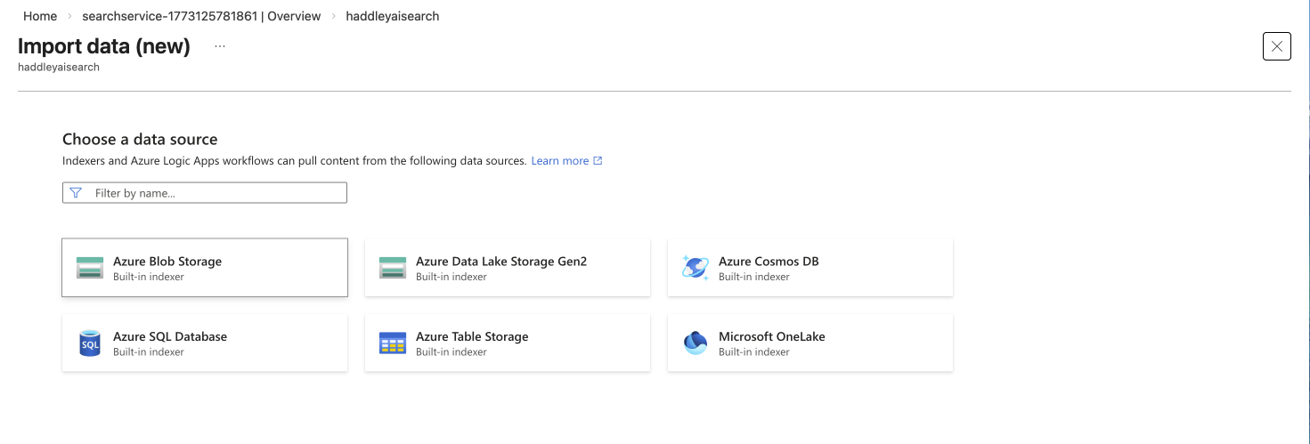I selected Azure Blob Storage as the data source for the import wizard