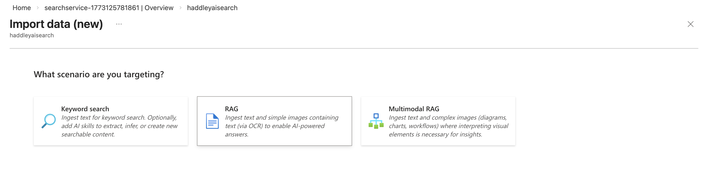 I selected the RAG scenario to ingest text for AI-powered answers