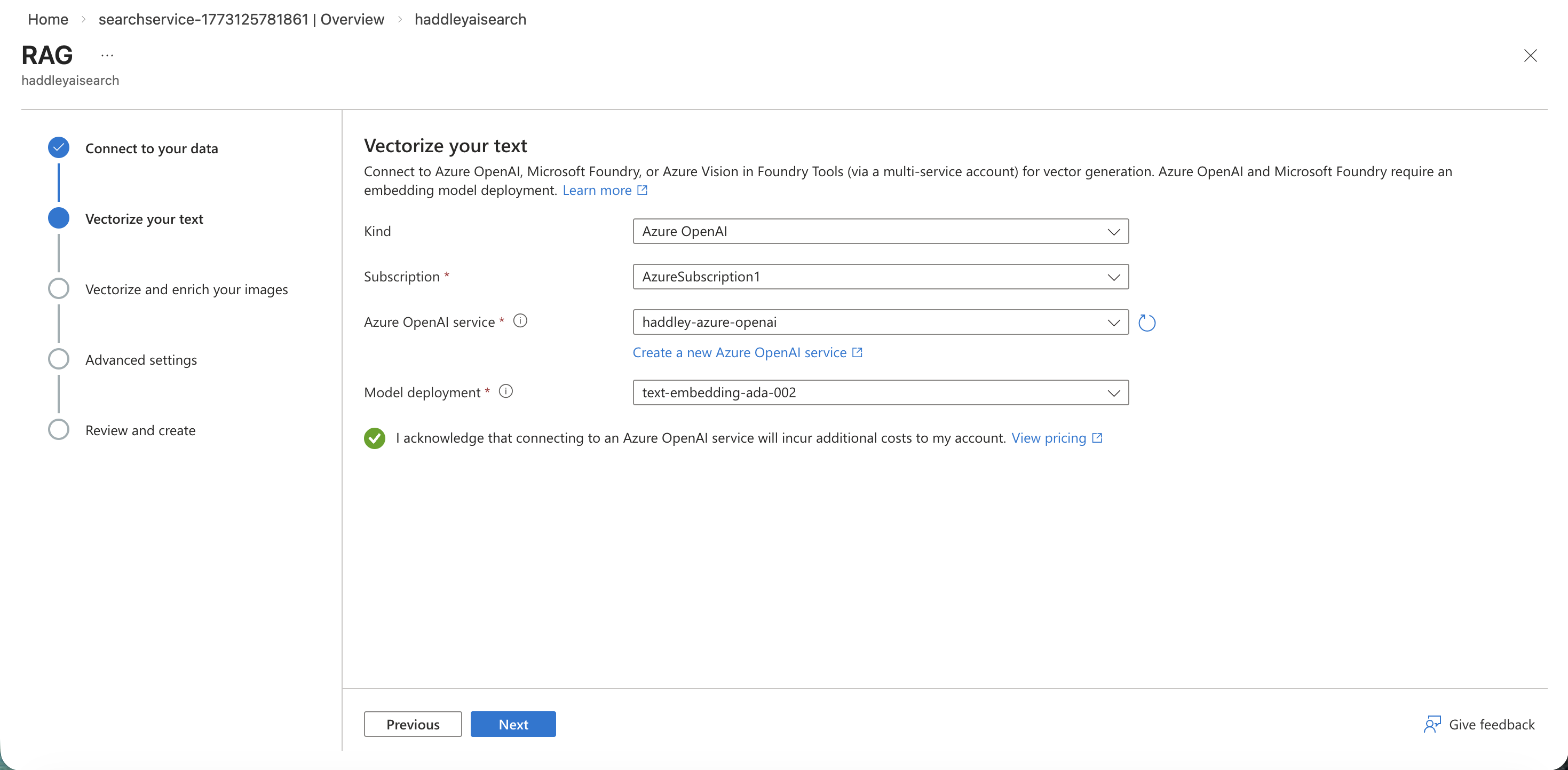 I selected text-embedding-ada-002 as the vectorization model