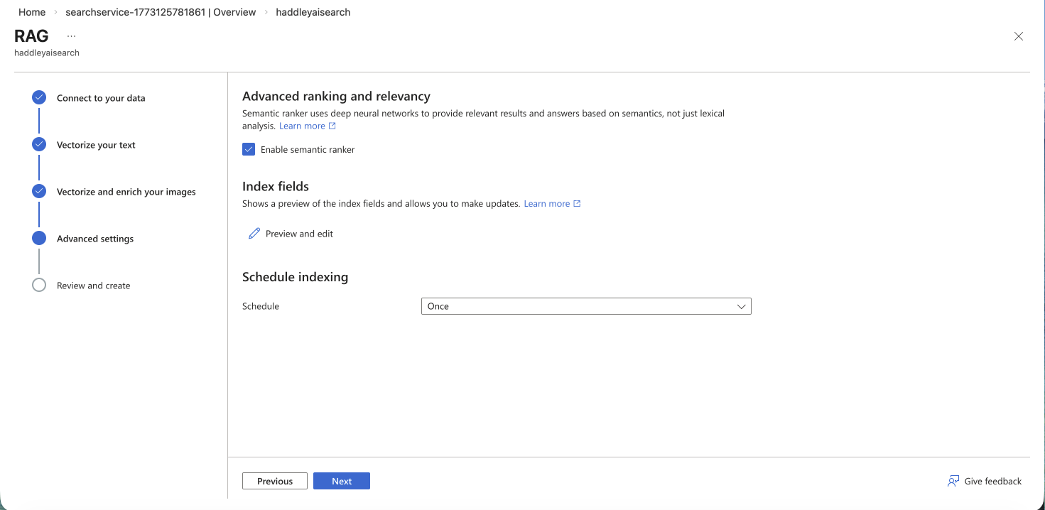 I enabled the semantic ranker in the advanced settings