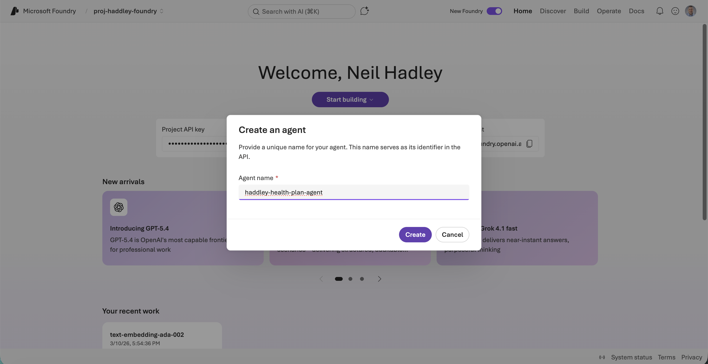 I entered haddley-health-plan-agent as the agent name
