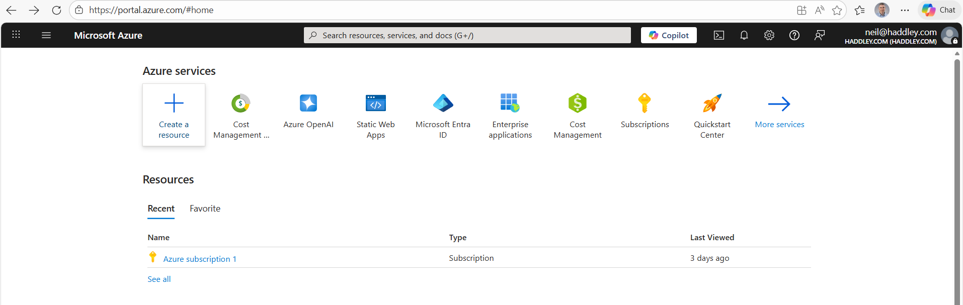 I clicked + Create a resource