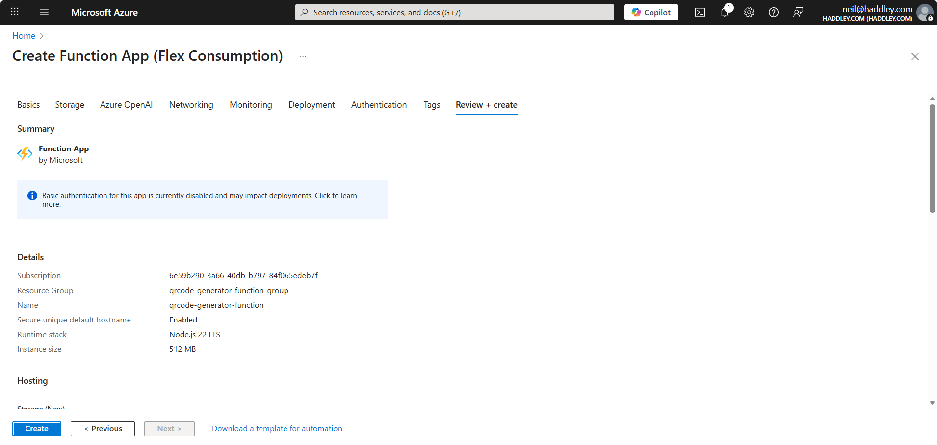 I clicked Create