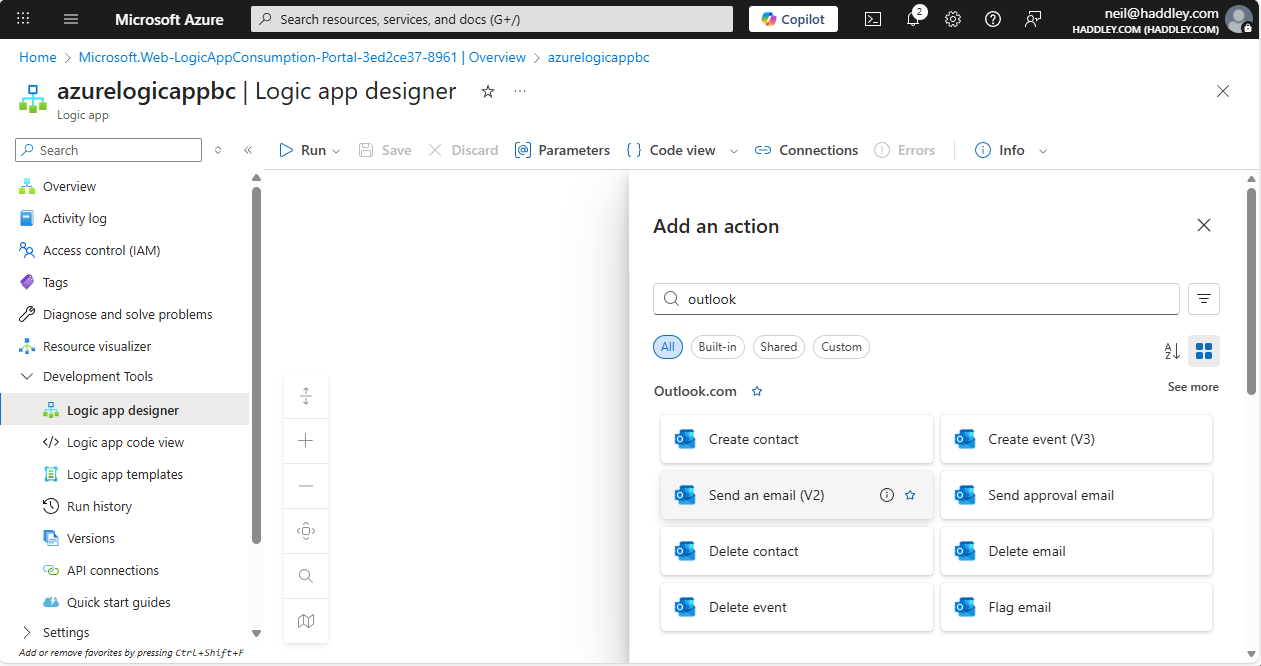 I added a Send an email (V2) action