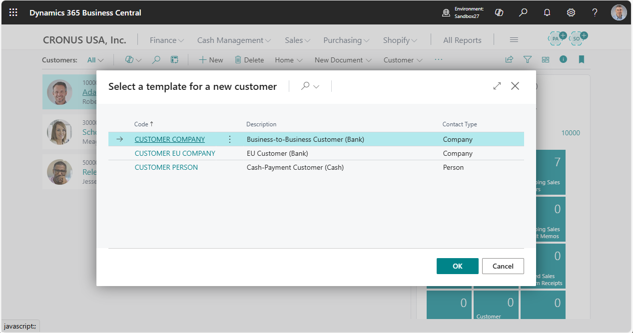 I selected Customer Company