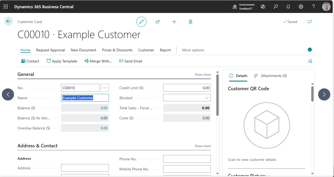 I created an example customer