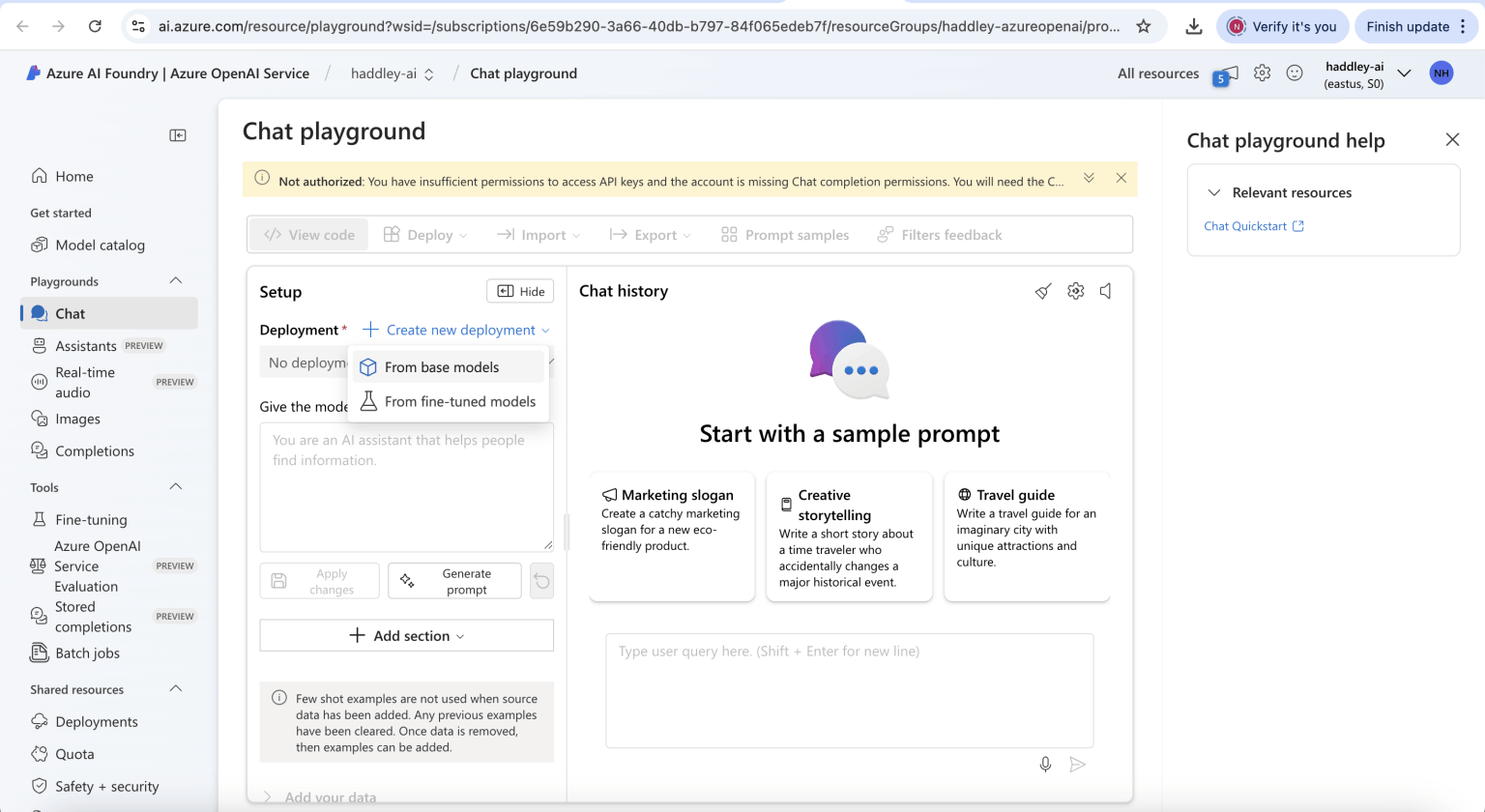 I clicked the + Create new deployment button