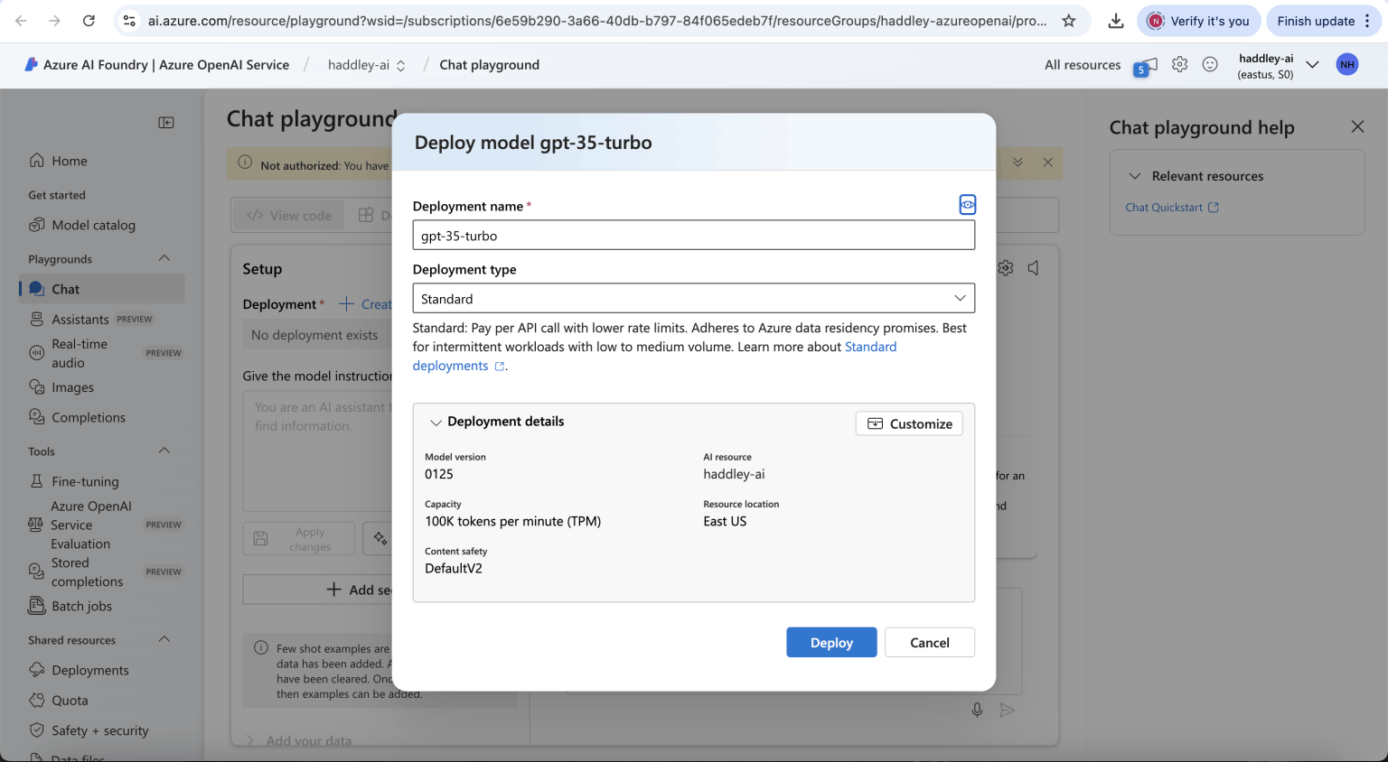 I clicked the Deploy button