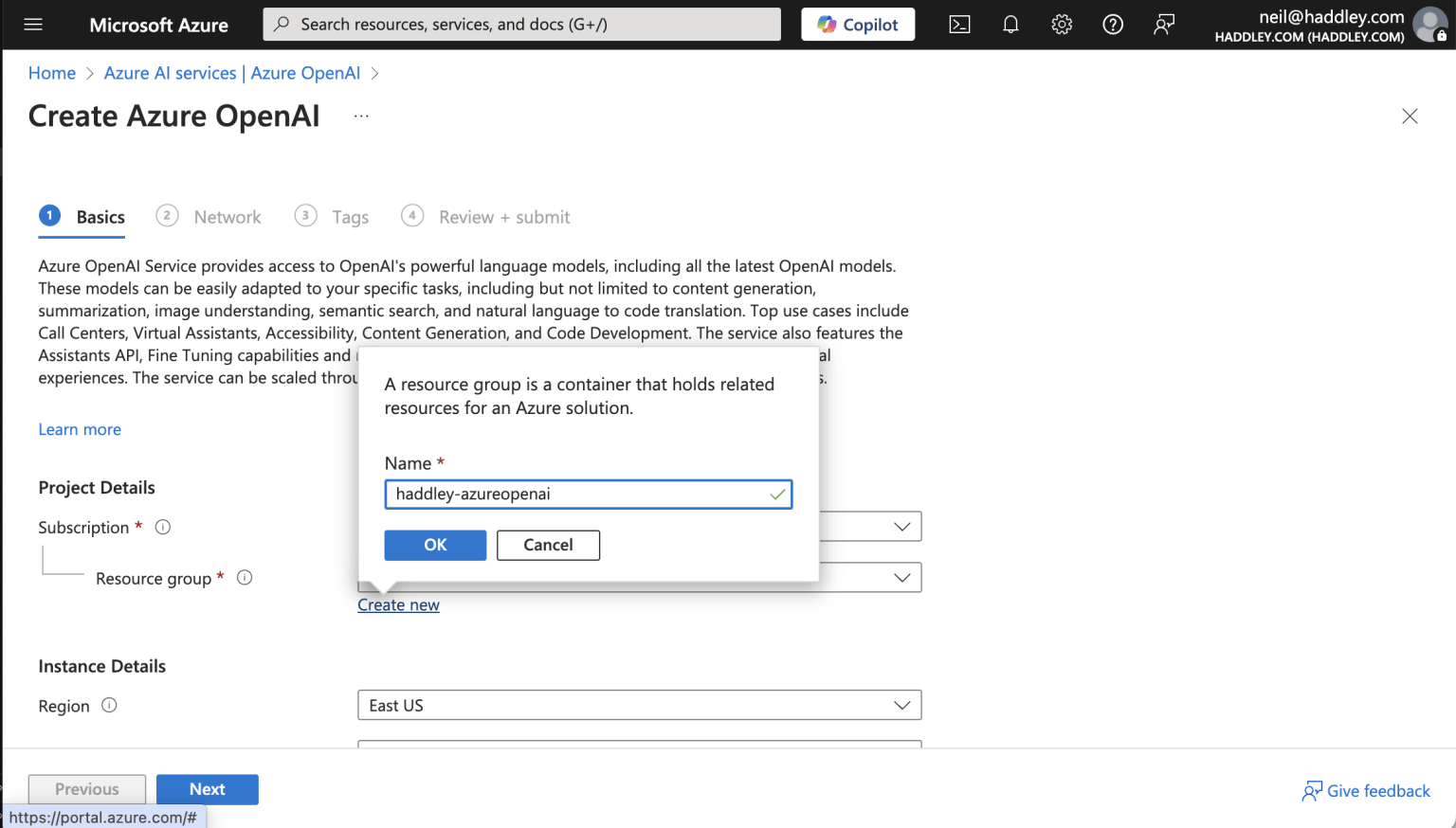 I provided a new resource group name
