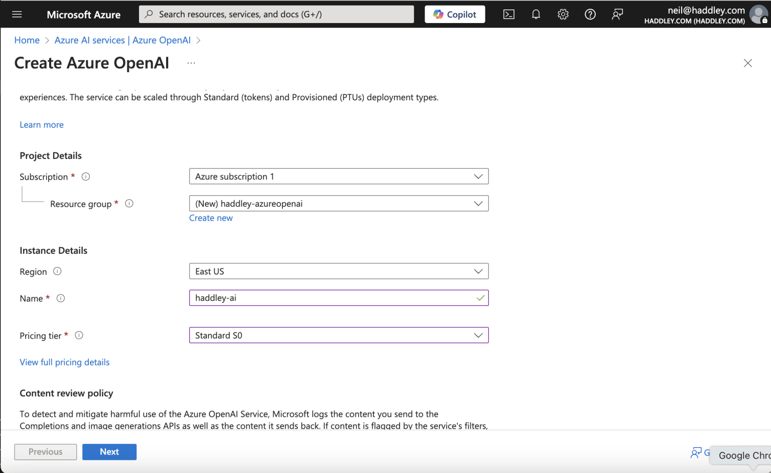 I provided a new Azure OpenAI service name