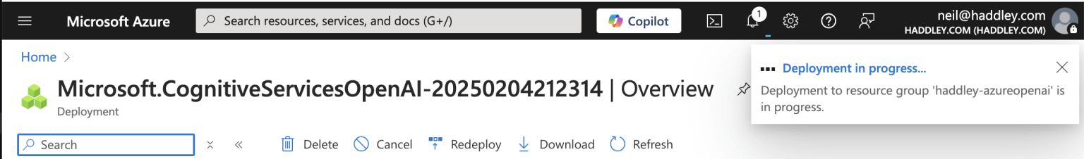 The haddley-ai Azure OpenAI instance was deployed