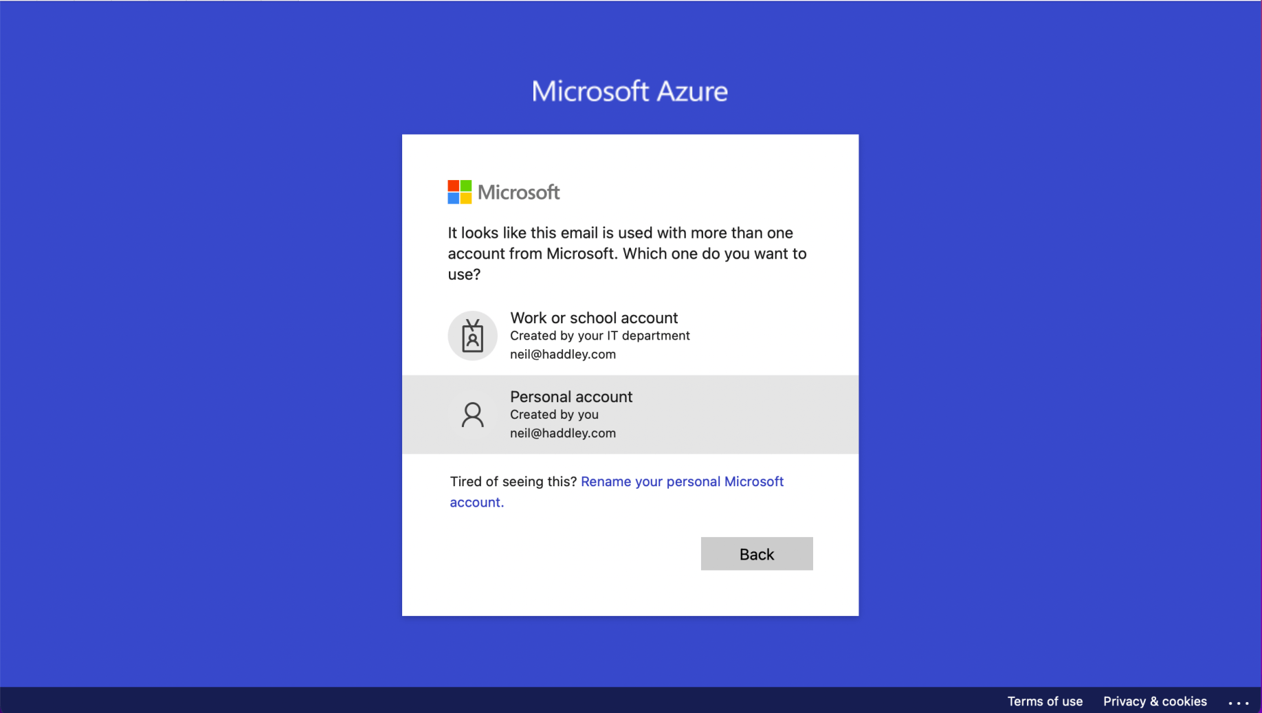 I logged onto https://portal.azure.com using my personal account