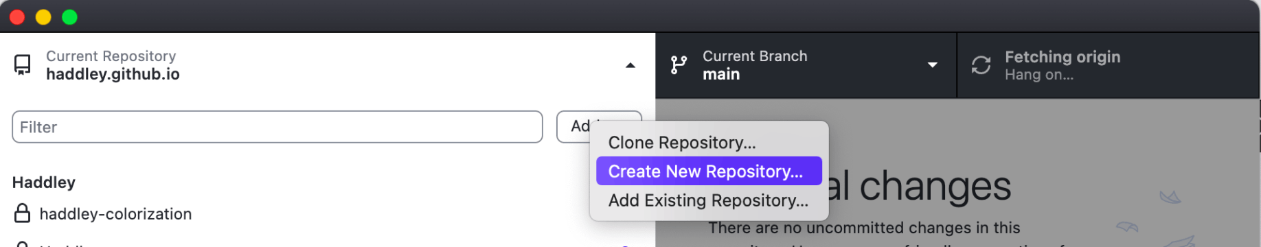 I opened GitHub Desktop and created a new repository