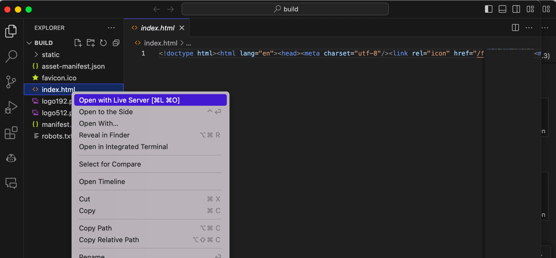 I opened the build folder using Visual Studio Code and used Live Server to open the application