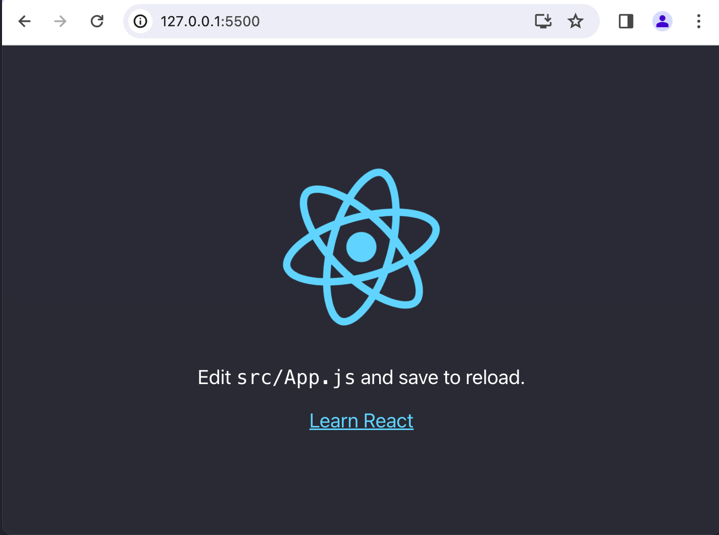 The sample React app was loaded from http://127.0.0.1:5000