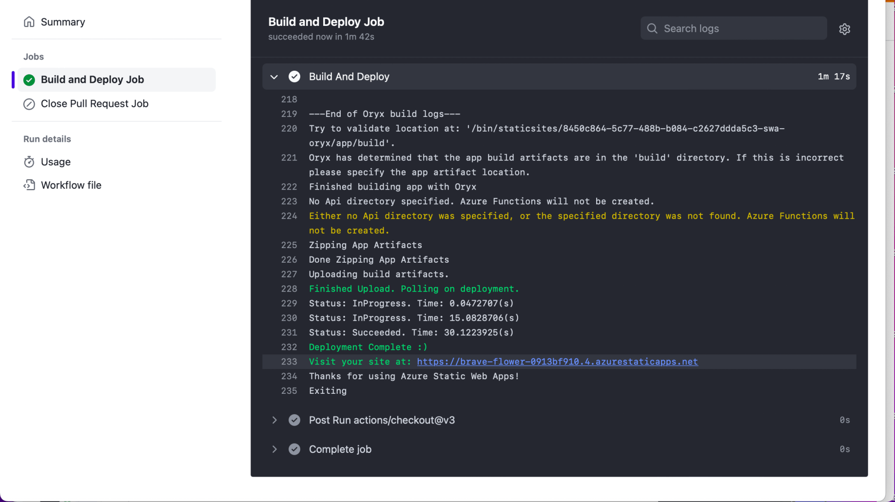 The Azure Static Web App was updated