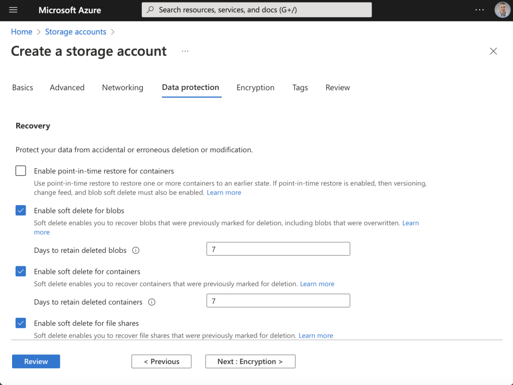 Storage account can contain blobs, containers (folders) and (smb) file shares.