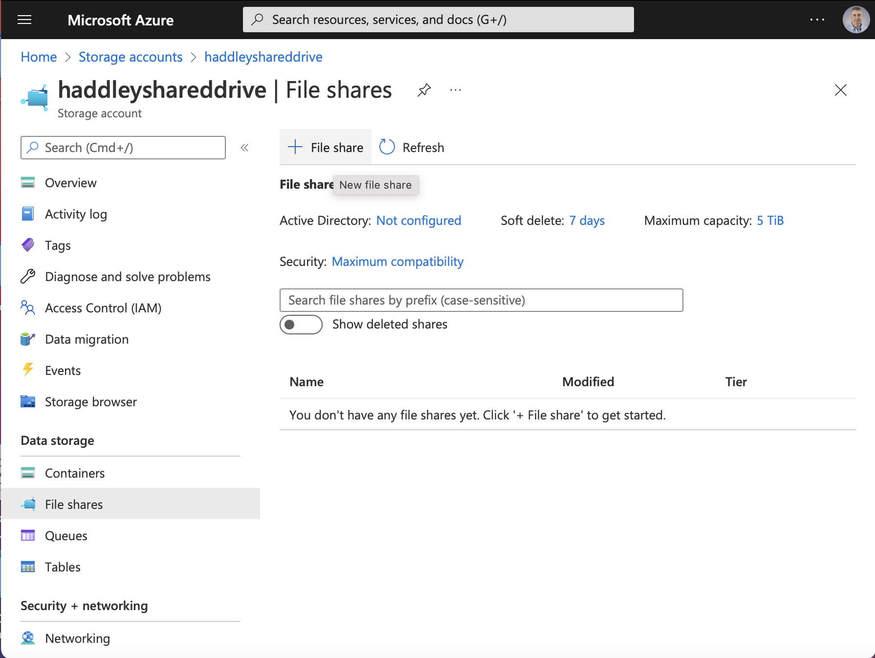 Create a new file share