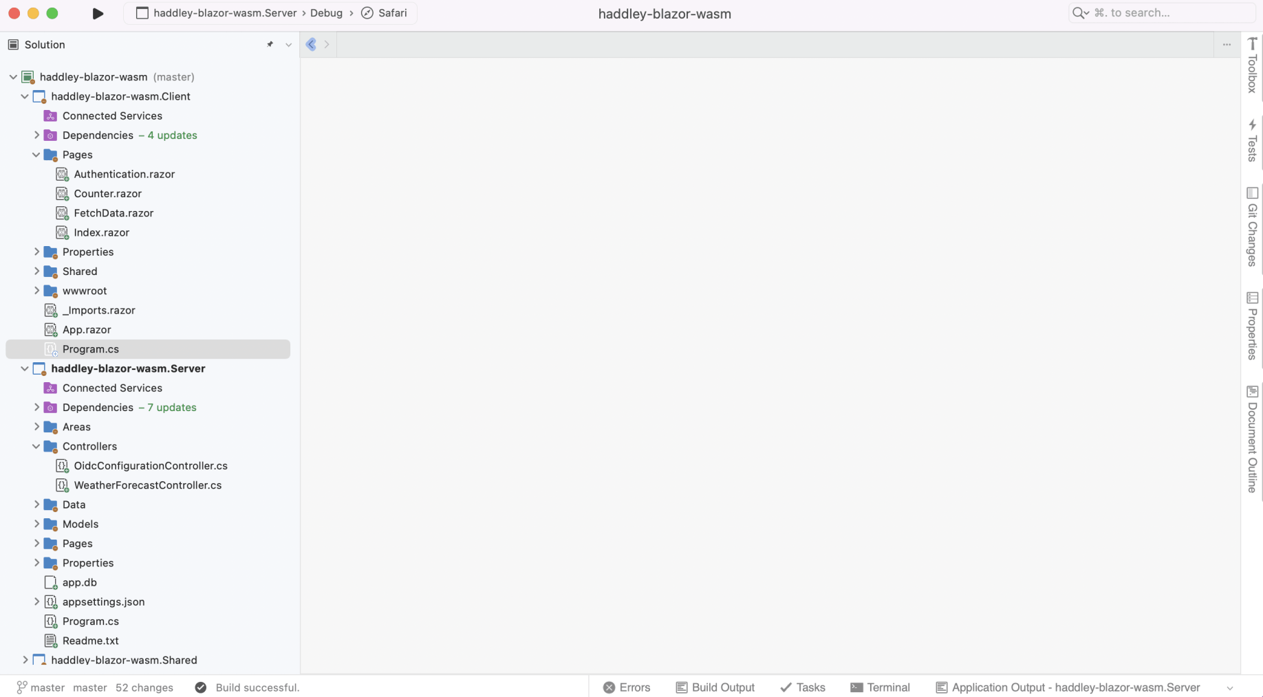 The template includes client and server-side C# code