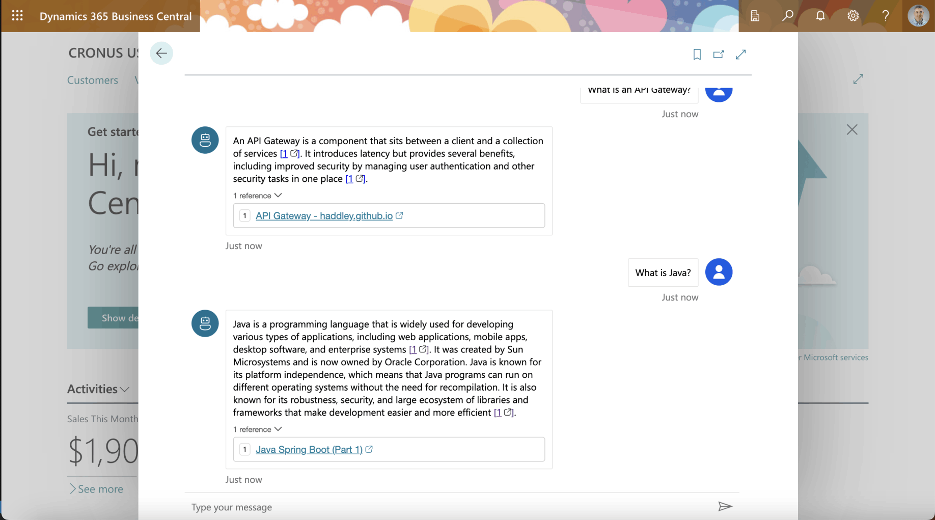 I asked the Blog Copilot "What is an API Gateway" and "What is Java"?