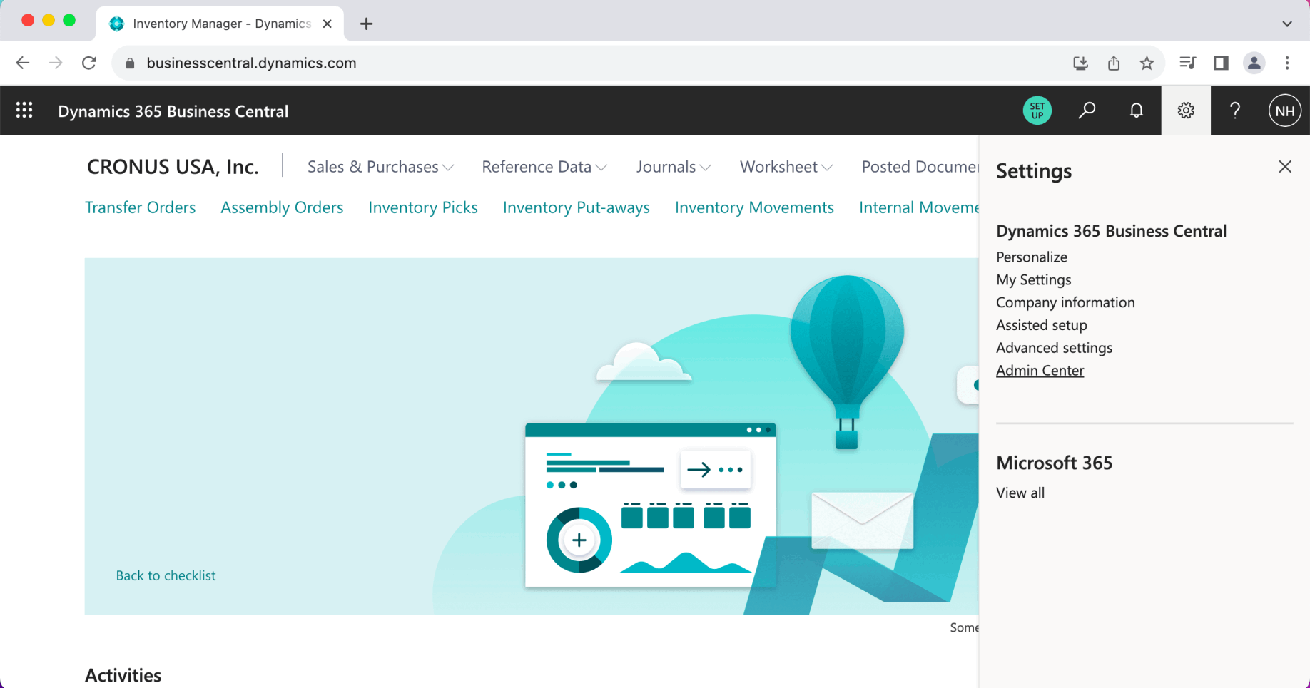 I used the Settings|Admin Center link to navigate to the Admin Center (portal). Notice that the Safari browser is not supported.