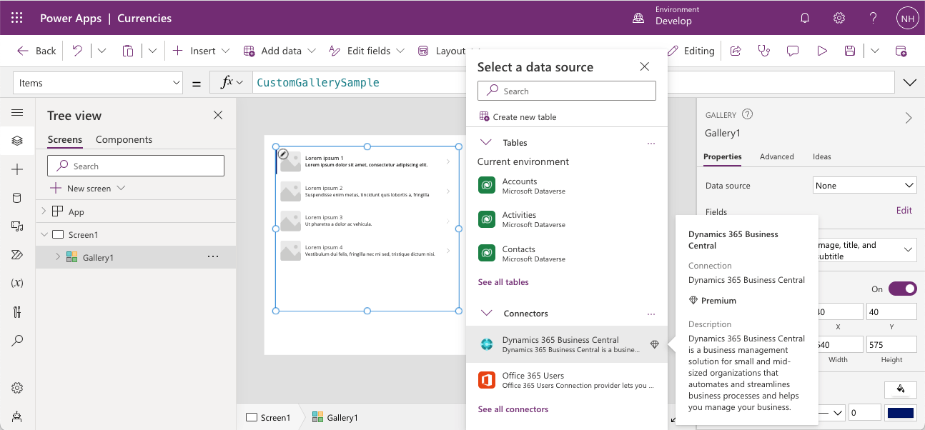 I selected the "Dynamics 365 Business Central" connector