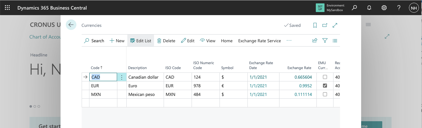 The Currencies Administration page