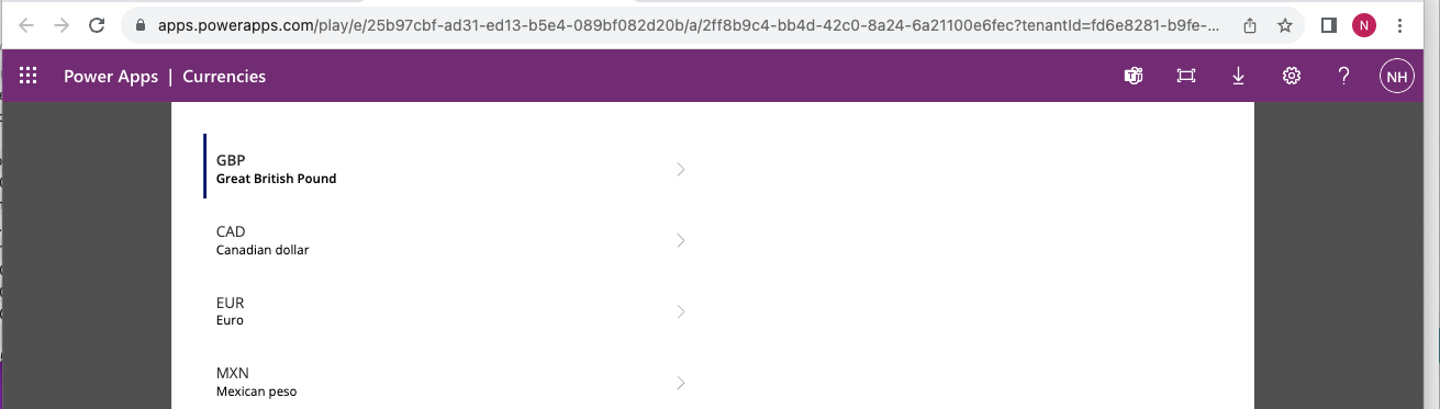 Running the Canvas app.